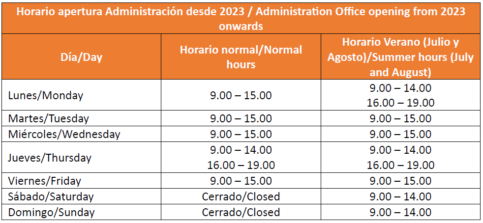 Admin office opening hours
