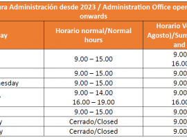 Admin office opening hours